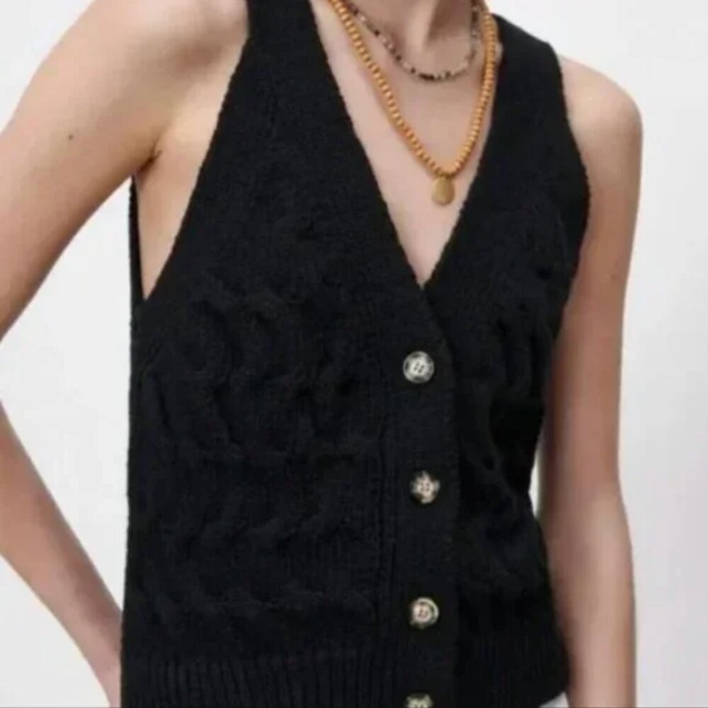 Zara Cable Knit Vest M - Picture 2 of 10